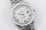 TWS Factory Swiss Replica Rolex Day Date Watch Silver Face Stainless Steel Band Fluted Bezel  40mm